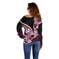 Pink Black Aloha Hawaii Off Shoulder Sweater Polynesian Shark Tattoo Plumeria LT14 - Polynesian Pride