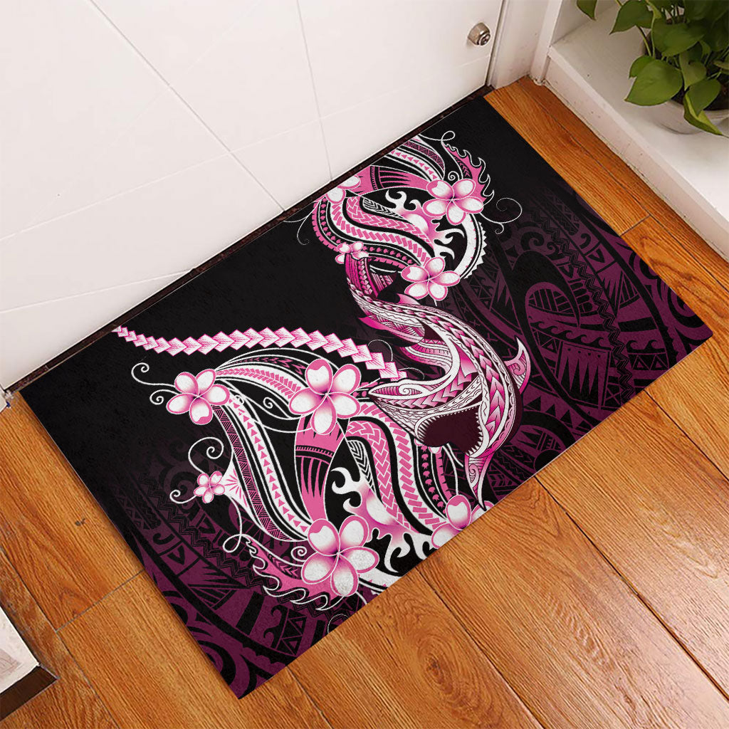Pink Black Aloha Hawaii Rubber Doormat Polynesian Shark Tattoo Plumeria LT14 - Polynesian Pride