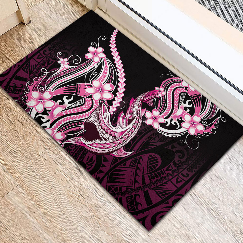 Pink Black Aloha Hawaii Rubber Doormat Polynesian Shark Tattoo Plumeria LT14 - Polynesian Pride