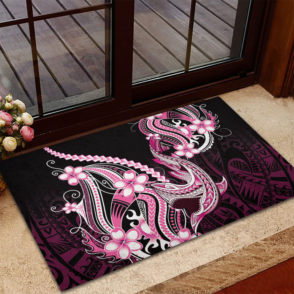 Pink Black Aloha Hawaii Rubber Doormat Polynesian Shark Tattoo Plumeria LT14 - Polynesian Pride