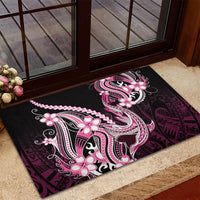 Pink Black Aloha Hawaii Rubber Doormat Polynesian Shark Tattoo Plumeria LT14 - Polynesian Pride