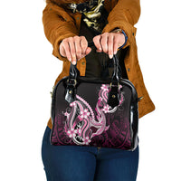 Pink Black Aloha Hawaii Shoulder Handbag Polynesian Shark Tattoo Plumeria LT14 One Size Pink - Polynesian Pride