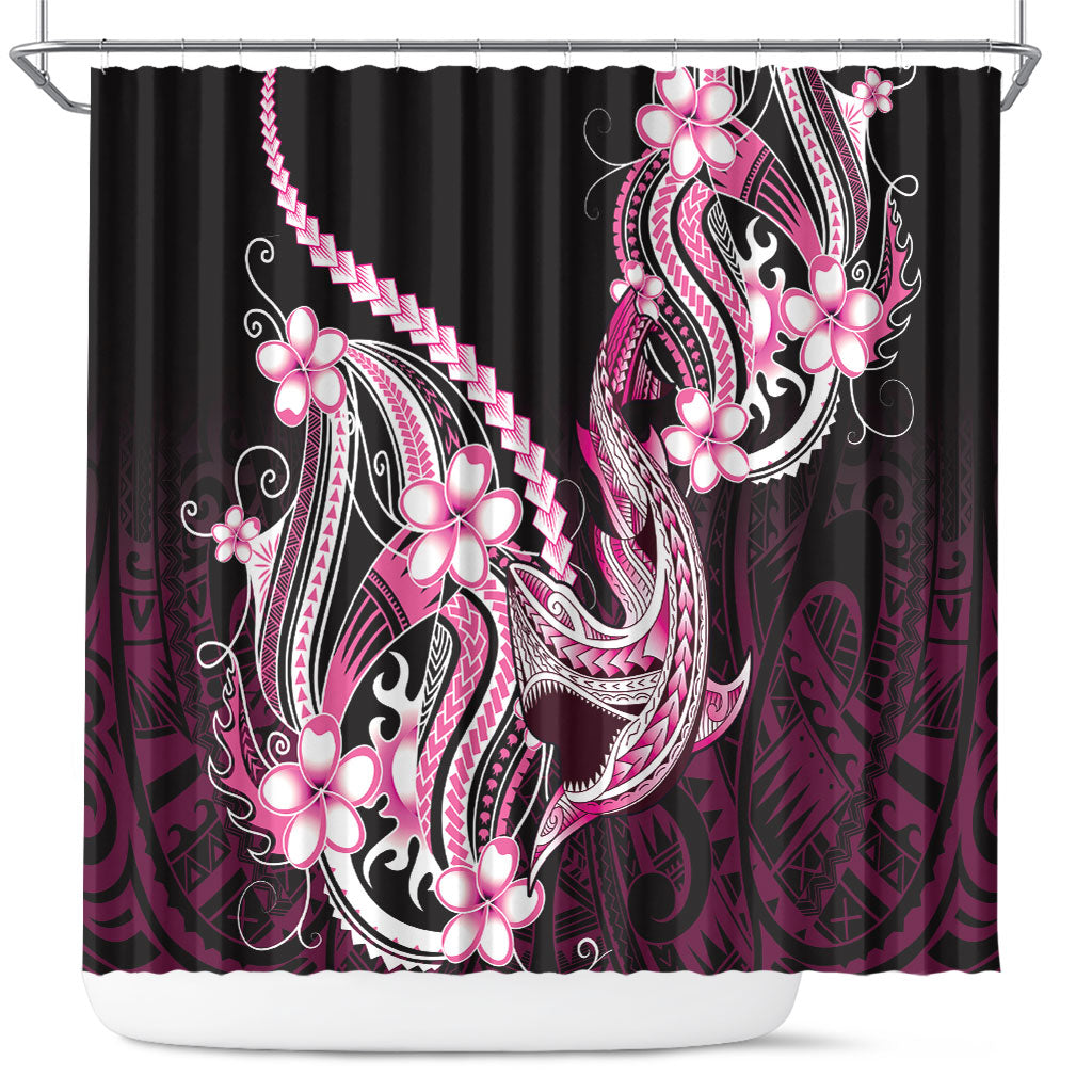 Pink Black Aloha Hawaii Shower Curtain Polynesian Shark Tattoo Plumeria LT14 Pink - Polynesian Pride