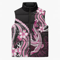 Pink Black Aloha Hawaii Sleeveless Puffer Jacket Polynesian Shark Tattoo Plumeria LT14 Unisex Pink - Polynesian Pride