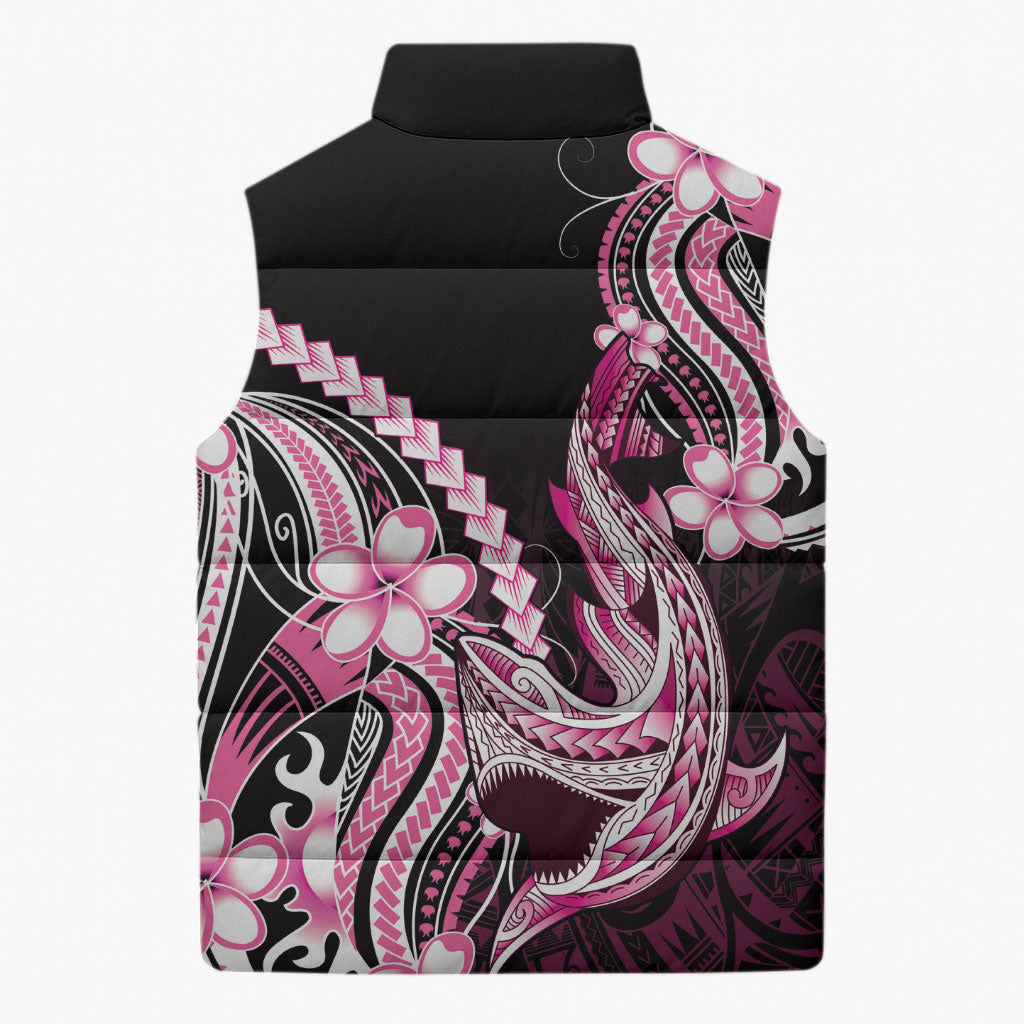 Pink Black Aloha Hawaii Sleeveless Puffer Jacket Polynesian Shark Tattoo Plumeria LT14 - Polynesian Pride