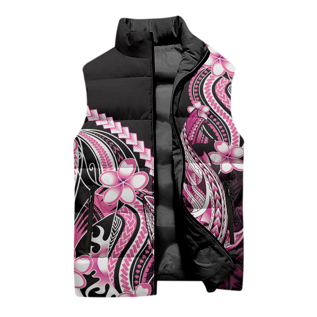 Pink Black Aloha Hawaii Sleeveless Puffer Jacket Polynesian Shark Tattoo Plumeria LT14 - Polynesian Pride