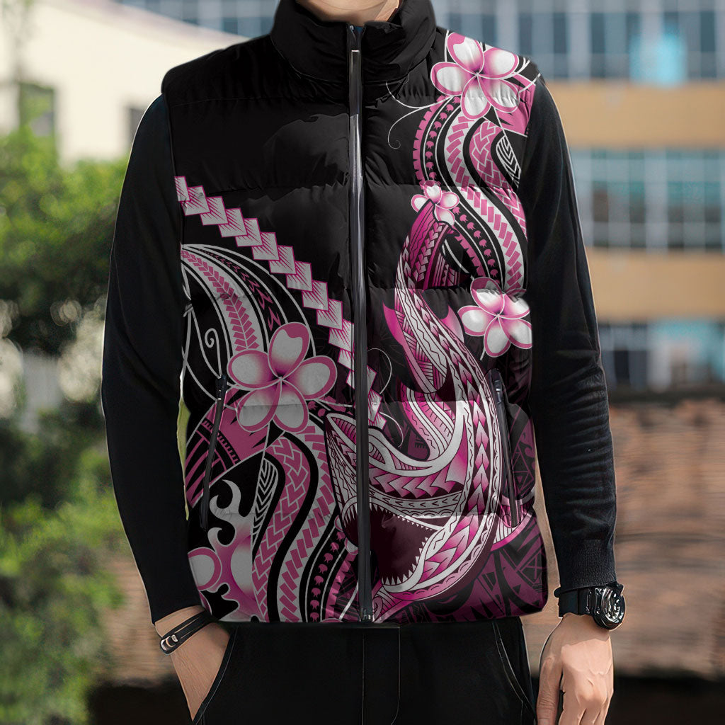 Pink Black Aloha Hawaii Sleeveless Puffer Jacket Polynesian Shark Tattoo Plumeria LT14 - Polynesian Pride
