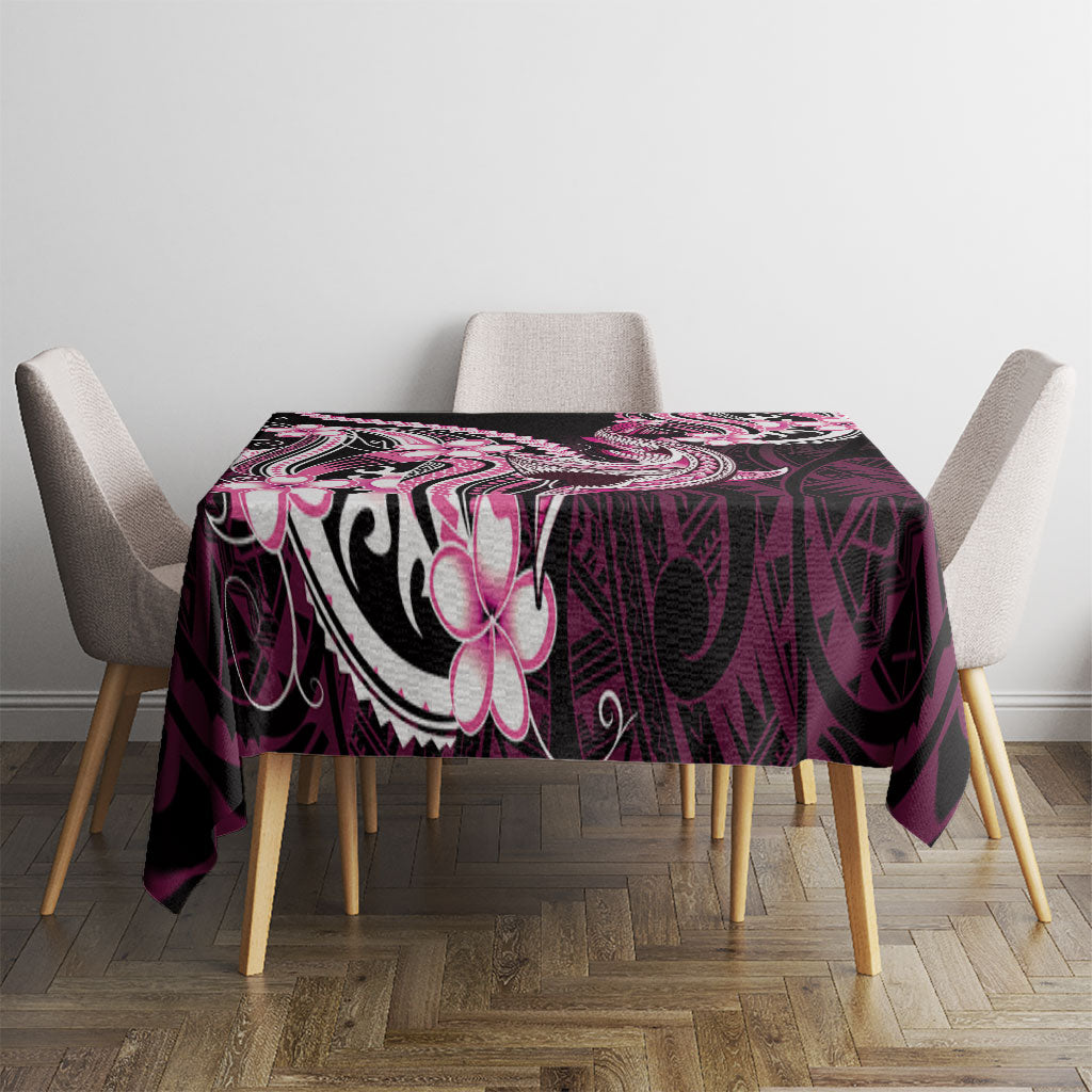 Pink Black Aloha Hawaii Tablecloth Polynesian Shark Tattoo Plumeria LT14 - Polynesian Pride