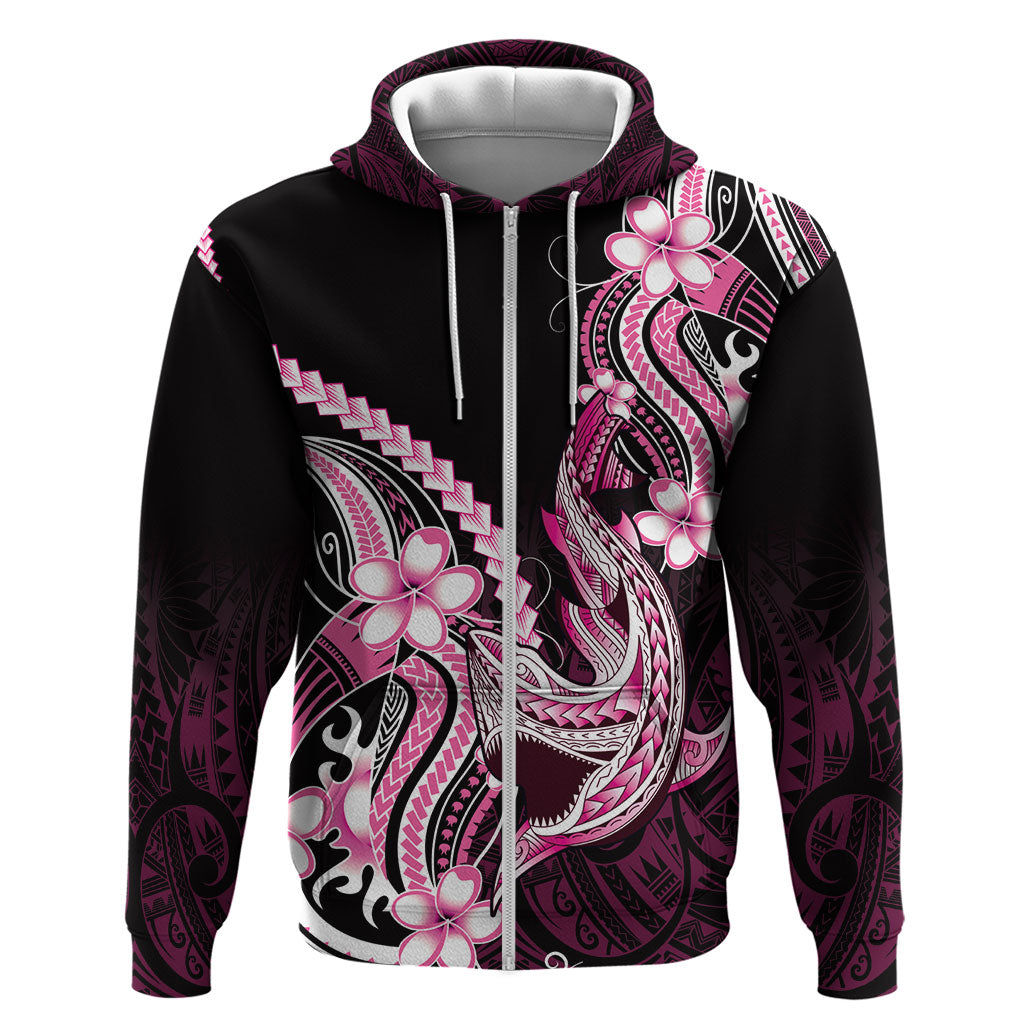 Pink Black Aloha Hawaii Zip Hoodie Polynesian Shark Tattoo Plumeria LT14 Zip Hoodie Pink - Polynesian Pride