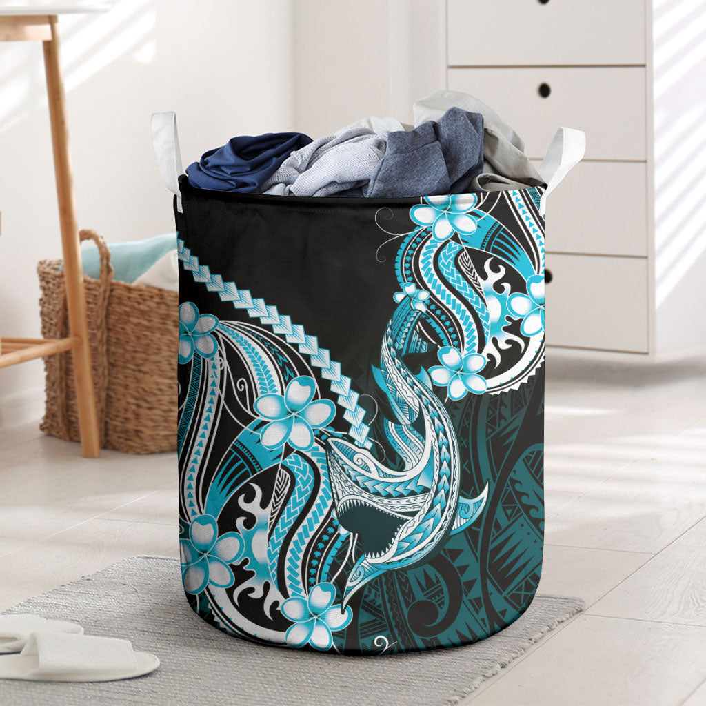 Blue Black Aloha Hawaii Laundry Basket Polynesian Shark Tattoo Plumeria LT14 Blue - Polynesian Pride