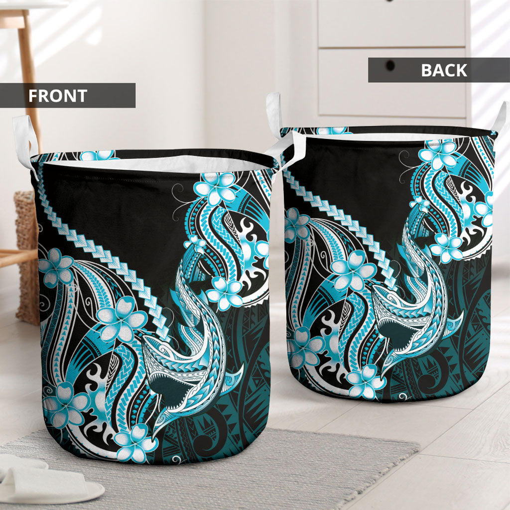Blue Black Aloha Hawaii Laundry Basket Polynesian Shark Tattoo Plumeria LT14 - Polynesian Pride
