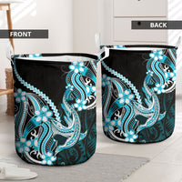 Blue Black Aloha Hawaii Laundry Basket Polynesian Shark Tattoo Plumeria LT14 - Polynesian Pride