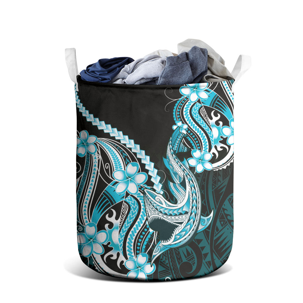 Blue Black Aloha Hawaii Laundry Basket Polynesian Shark Tattoo Plumeria LT14 - Polynesian Pride