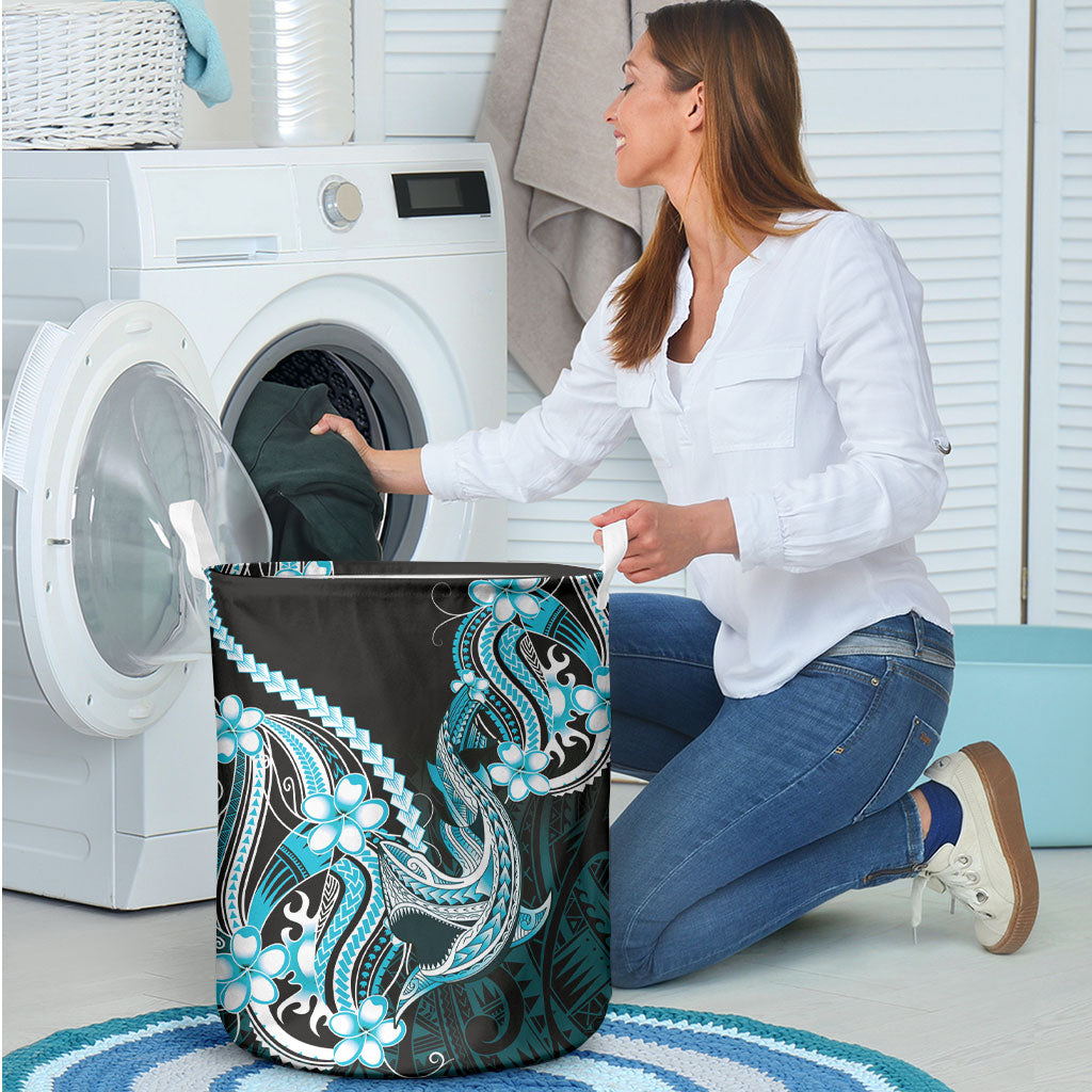 Blue Black Aloha Hawaii Laundry Basket Polynesian Shark Tattoo Plumeria LT14 - Polynesian Pride