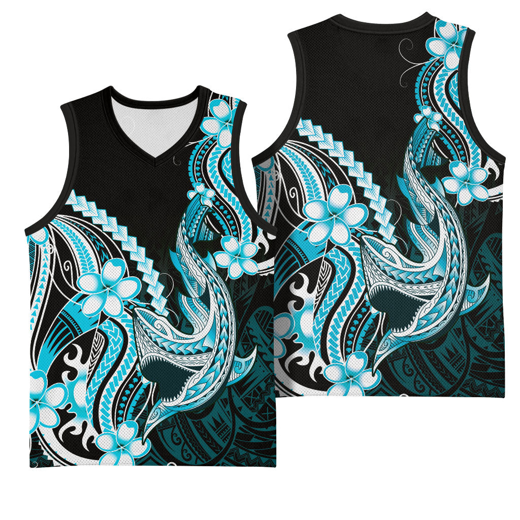 Blue Black Aloha Hawaii Basketball Jersey Polynesian Shark Tattoo Plumeria LT14 - Polynesian Pride