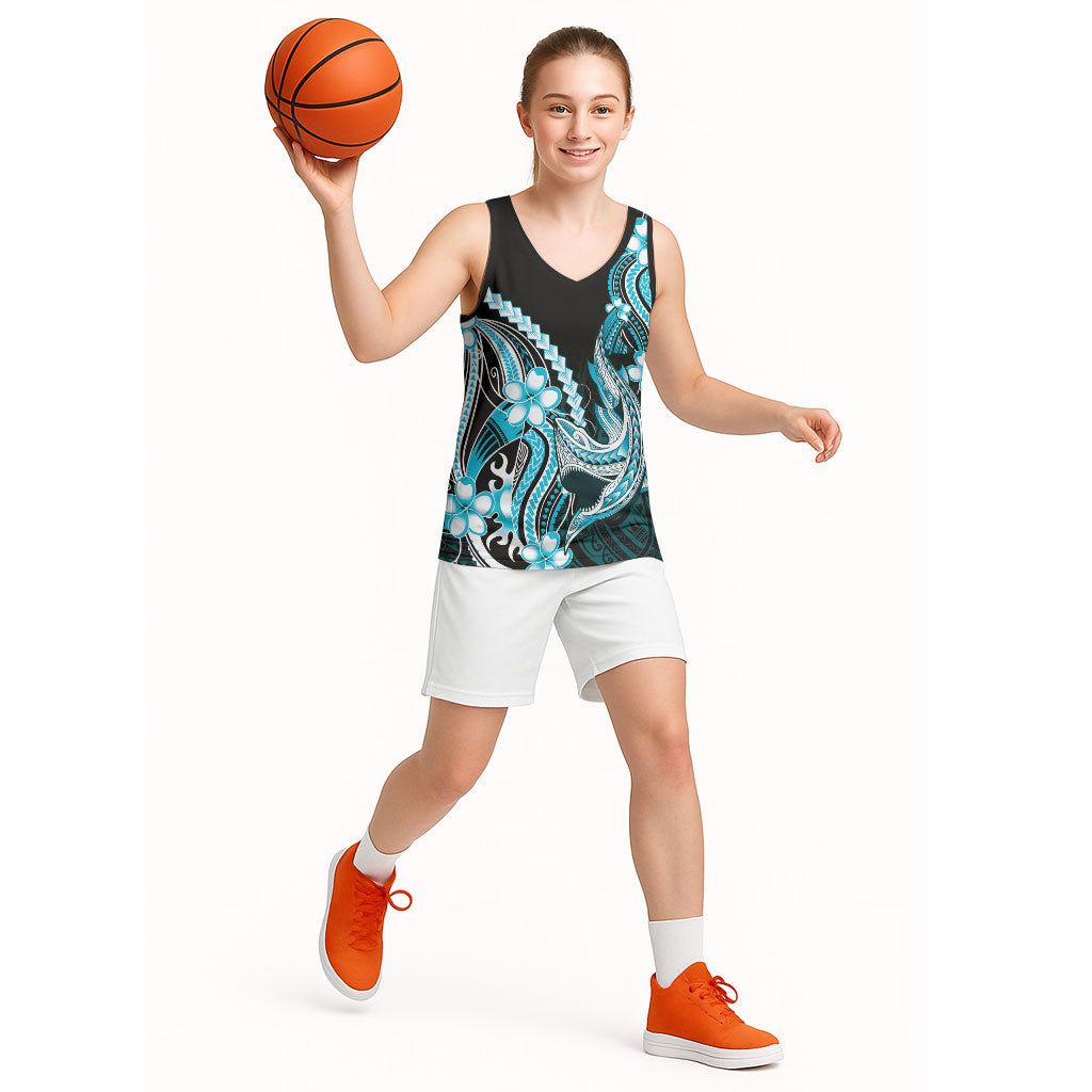 Blue Black Aloha Hawaii Basketball Jersey Polynesian Shark Tattoo Plumeria LT14 - Polynesian Pride
