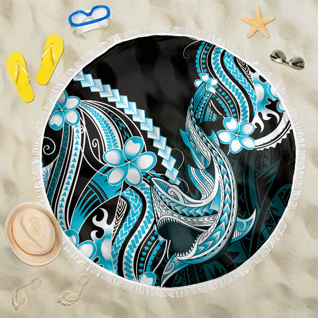 Blue Black Aloha Hawaii Beach Blanket Polynesian Shark Tattoo Plumeria LT14 One Size 150cm Blue - Polynesian Pride