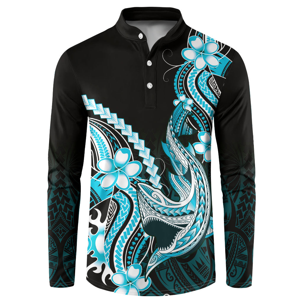 Blue Black Aloha Hawaii Button Sweatshirt Polynesian Shark Tattoo Plumeria LT14 Blue - Polynesian Pride