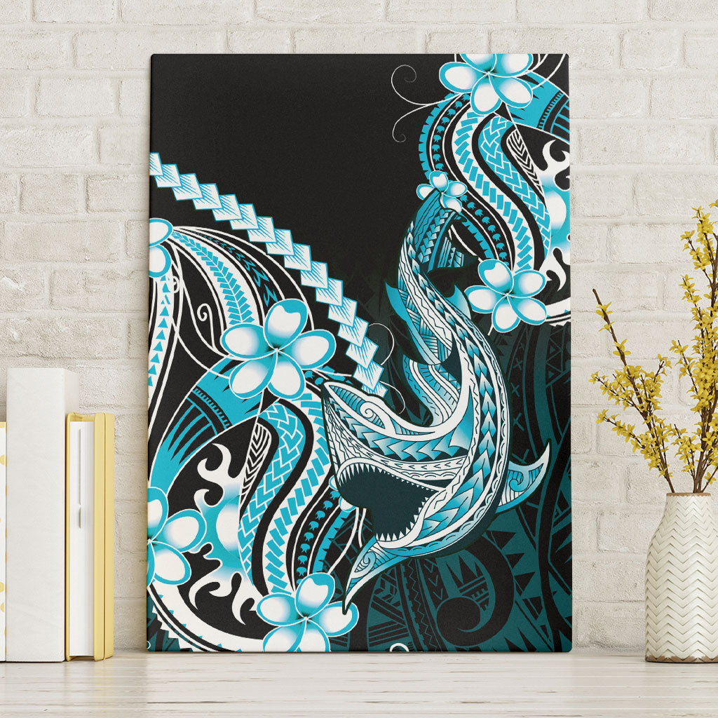 Blue Black Aloha Hawaii Canvas Wall Art Polynesian Shark Tattoo Plumeria LT14 Without Frame Blue - Polynesian Pride
