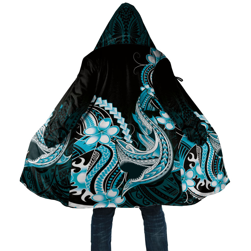 Blue Black Aloha Hawaii Cloak Polynesian Shark Tattoo Plumeria LT14 Unisex Blue - Polynesian Pride