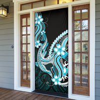 Blue Black Aloha Hawaii Door Cover Polynesian Shark Tattoo Plumeria LT14 - Polynesian Pride