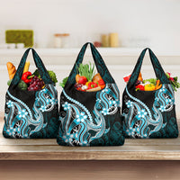 Blue Black Aloha Hawaii Grocery Bag Polynesian Shark Tattoo Plumeria LT14 3-pack One Size Blue - Polynesian Pride