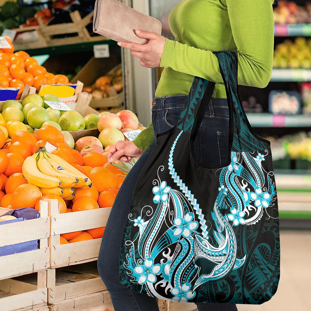 Blue Black Aloha Hawaii Grocery Bag Polynesian Shark Tattoo Plumeria LT14 - Polynesian Pride