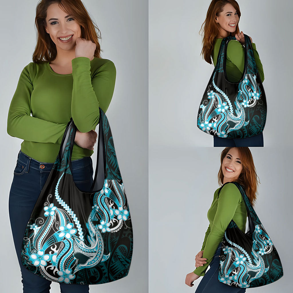 Blue Black Aloha Hawaii Grocery Bag Polynesian Shark Tattoo Plumeria LT14 - Polynesian Pride