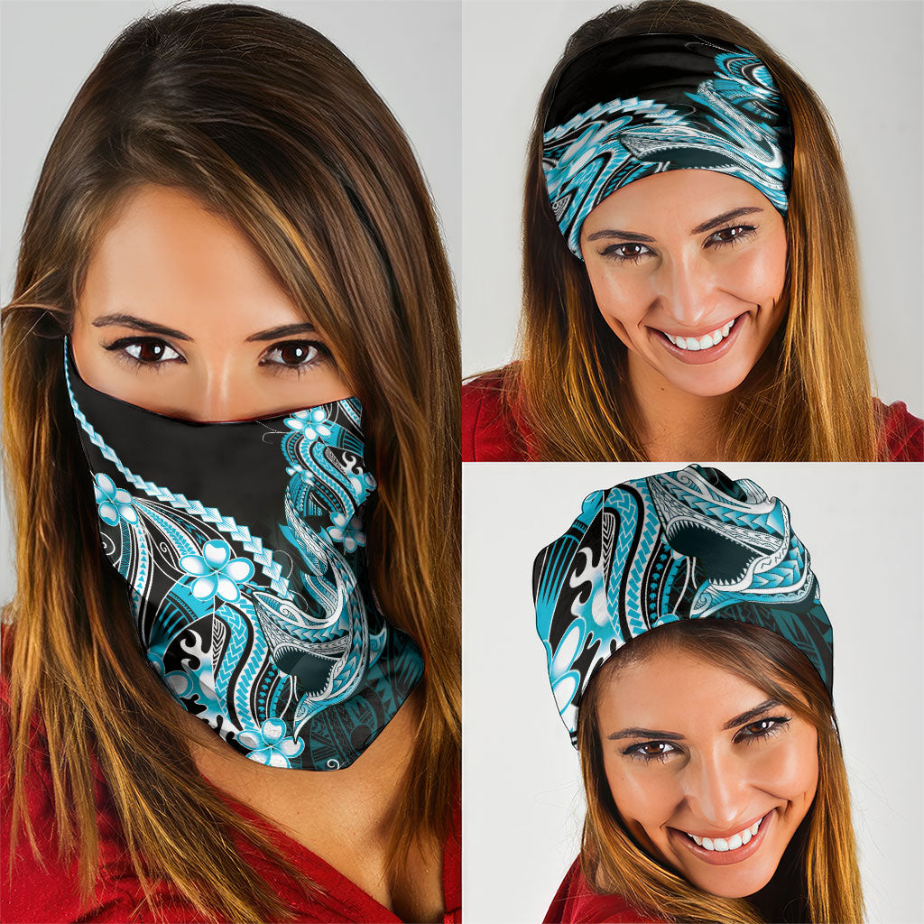Blue Black Aloha Hawaii Neck Gaiter Polynesian Shark Tattoo Plumeria LT14 - Polynesian Pride
