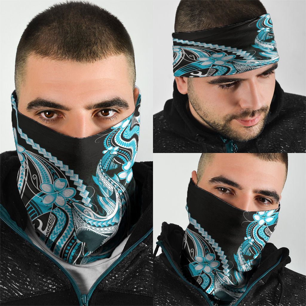 Blue Black Aloha Hawaii Neck Gaiter Polynesian Shark Tattoo Plumeria LT14 - Polynesian Pride