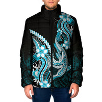 Blue Black Aloha Hawaii Padded Jacket Polynesian Shark Tattoo Plumeria LT14 Men Blue - Polynesian Pride