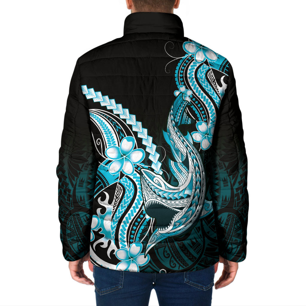 Blue Black Aloha Hawaii Padded Jacket Polynesian Shark Tattoo Plumeria LT14 - Polynesian Pride