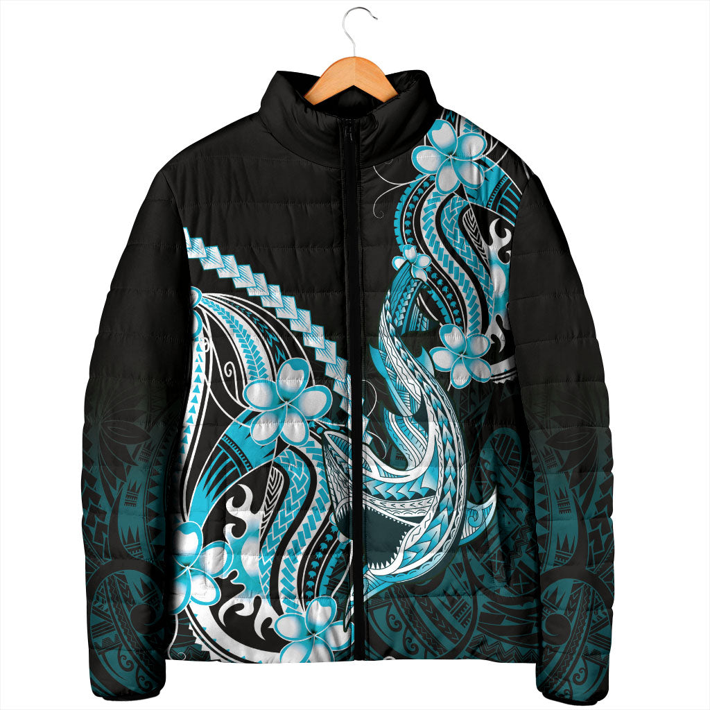 Blue Black Aloha Hawaii Padded Jacket Polynesian Shark Tattoo Plumeria LT14 - Polynesian Pride