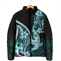 Blue Black Aloha Hawaii Padded Jacket Polynesian Shark Tattoo Plumeria LT14 - Polynesian Pride