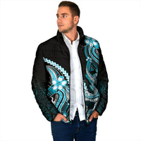 Blue Black Aloha Hawaii Padded Jacket Polynesian Shark Tattoo Plumeria LT14 - Polynesian Pride