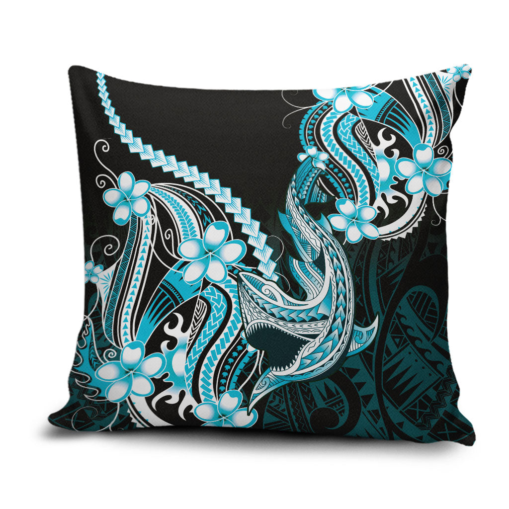 Blue Black Aloha Hawaii Pillow Cover Polynesian Shark Tattoo Plumeria LT14 Blue - Polynesian Pride