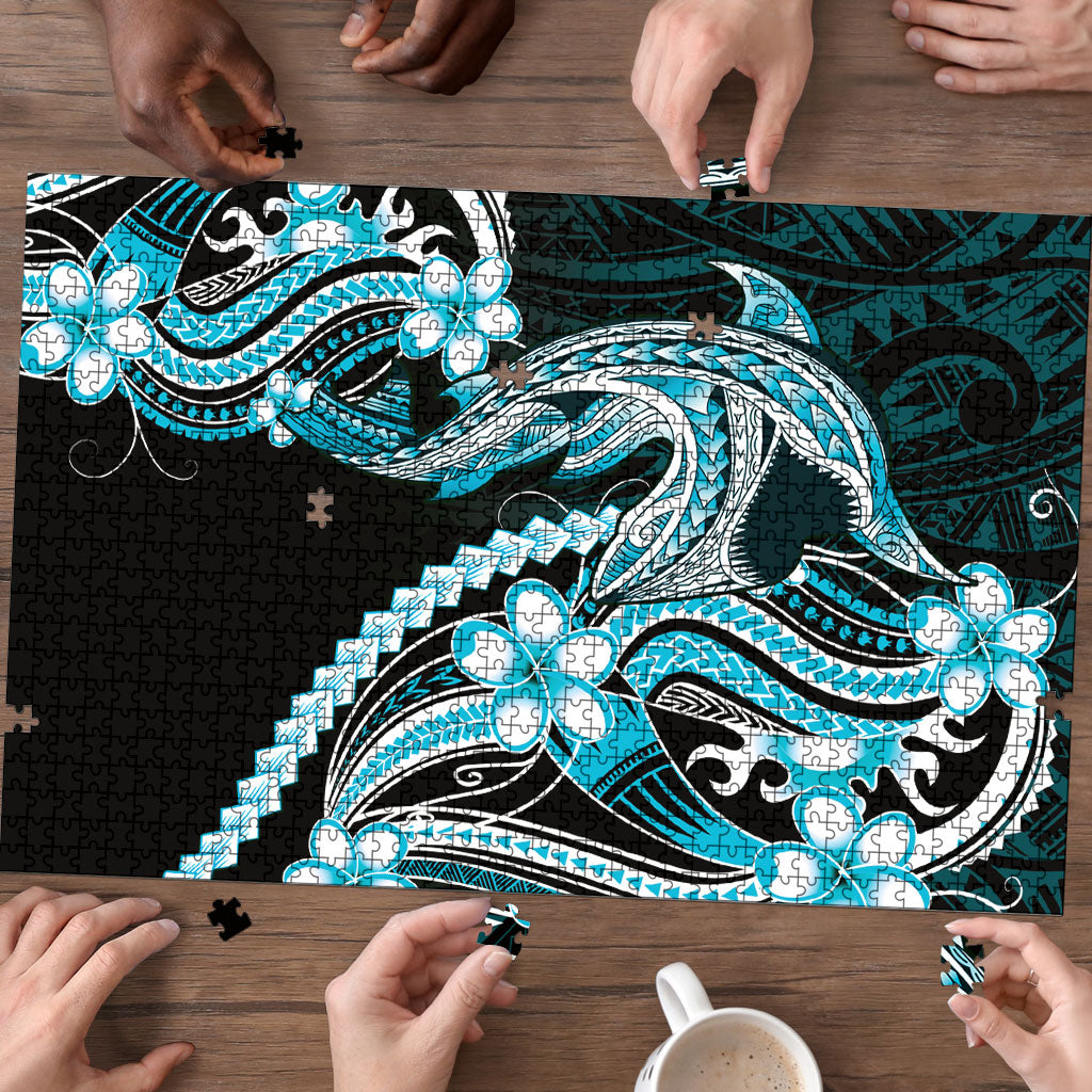 Blue Black Aloha Hawaii Puzzle Polynesian Shark Tattoo Plumeria LT14 - Polynesian Pride