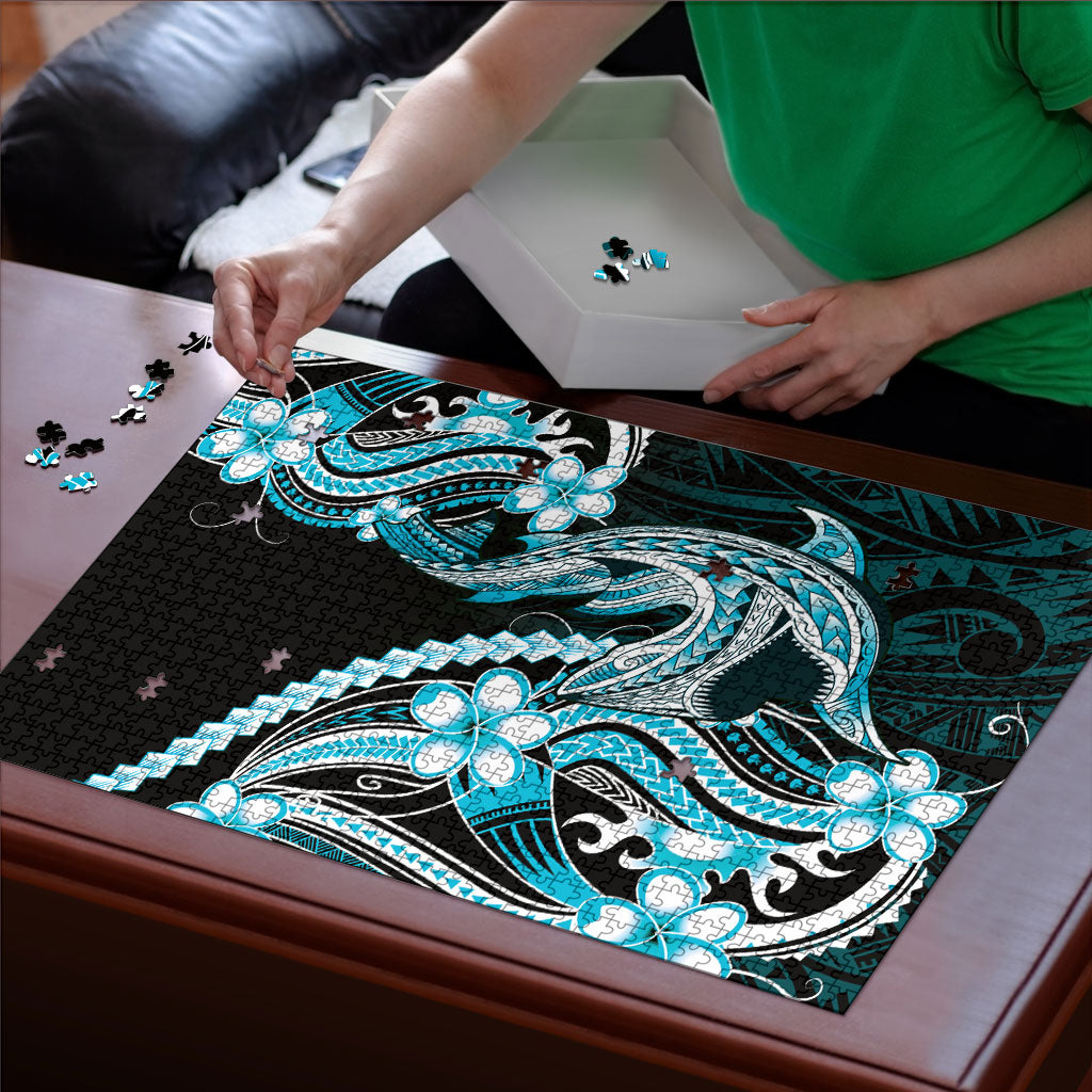Blue Black Aloha Hawaii Puzzle Polynesian Shark Tattoo Plumeria LT14 - Polynesian Pride