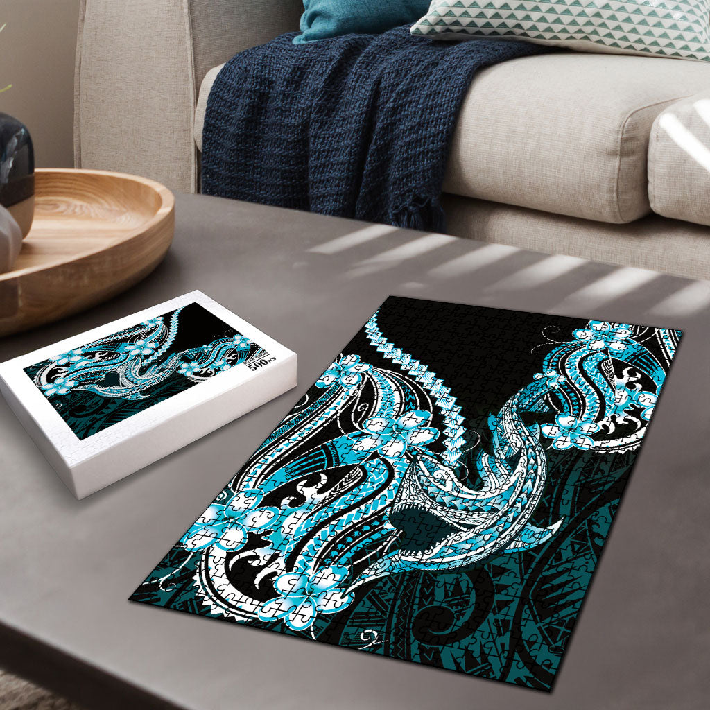 Blue Black Aloha Hawaii Puzzle Polynesian Shark Tattoo Plumeria LT14 - Polynesian Pride