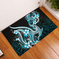 Blue Black Aloha Hawaii Rubber Doormat Polynesian Shark Tattoo Plumeria LT14 - Polynesian Pride