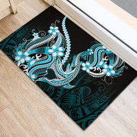 Blue Black Aloha Hawaii Rubber Doormat Polynesian Shark Tattoo Plumeria LT14 - Polynesian Pride