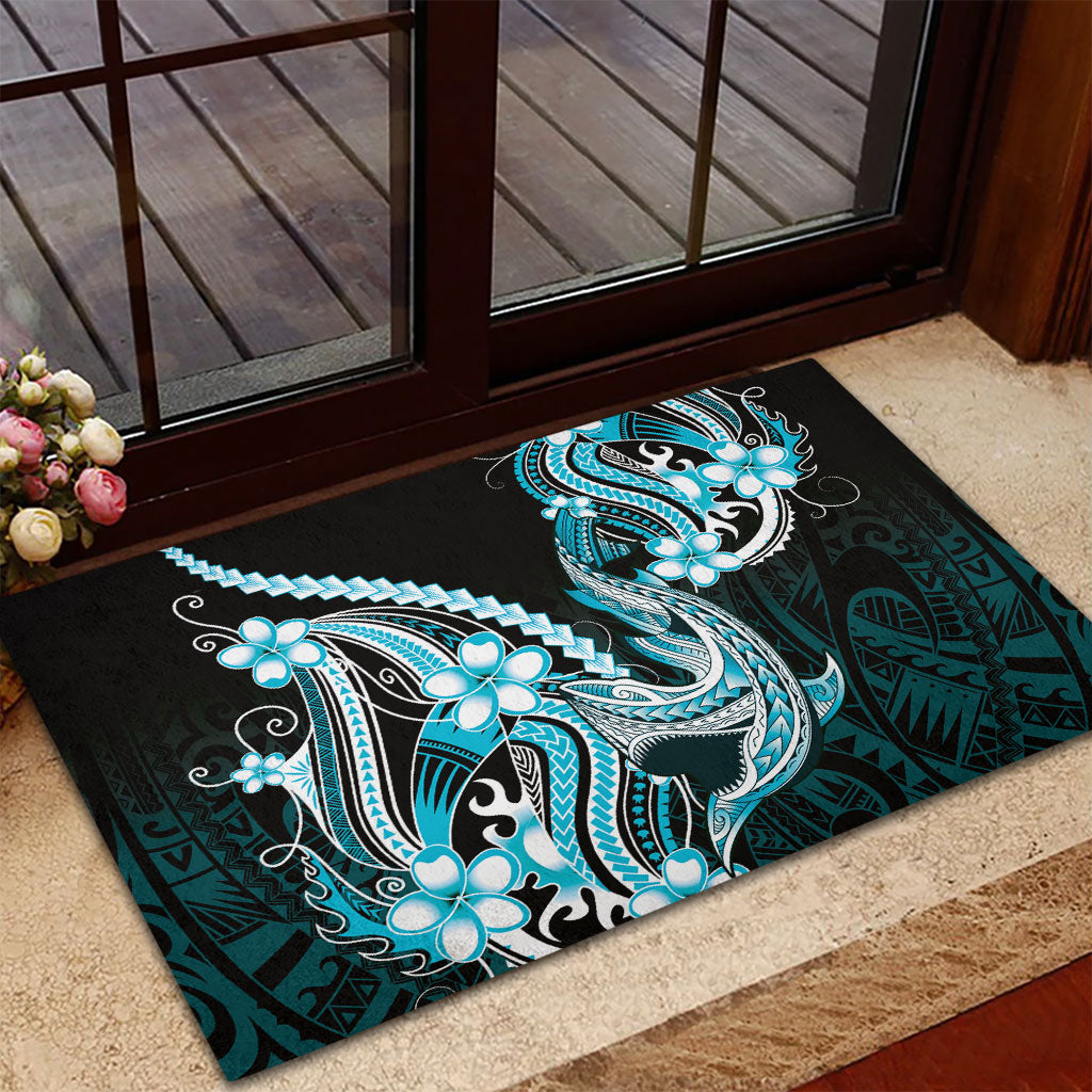Blue Black Aloha Hawaii Rubber Doormat Polynesian Shark Tattoo Plumeria LT14 - Polynesian Pride