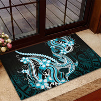 Blue Black Aloha Hawaii Rubber Doormat Polynesian Shark Tattoo Plumeria LT14 - Polynesian Pride