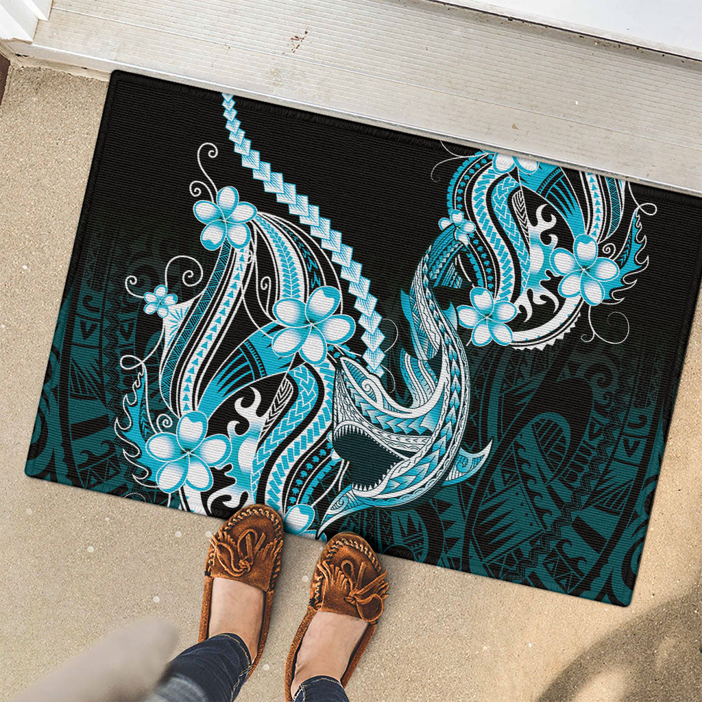 Blue Black Aloha Hawaii Rubber Doormat Polynesian Shark Tattoo Plumeria LT14 - Polynesian Pride