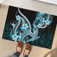 Blue Black Aloha Hawaii Rubber Doormat Polynesian Shark Tattoo Plumeria LT14 - Polynesian Pride