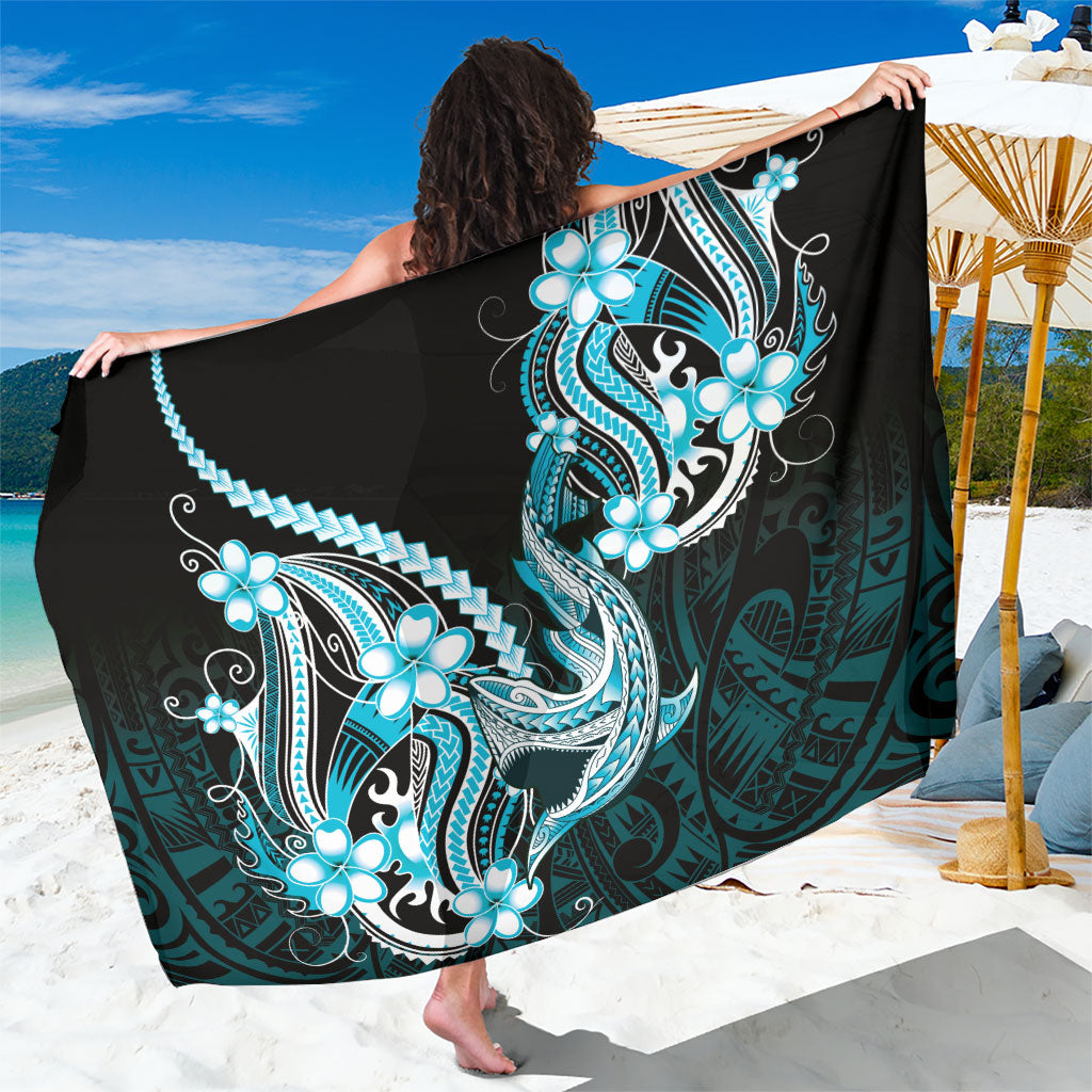 Blue Black Aloha Hawaii Sarong Polynesian Shark Tattoo Plumeria LT14 One Size 44 x 66 inches Blue - Polynesian Pride