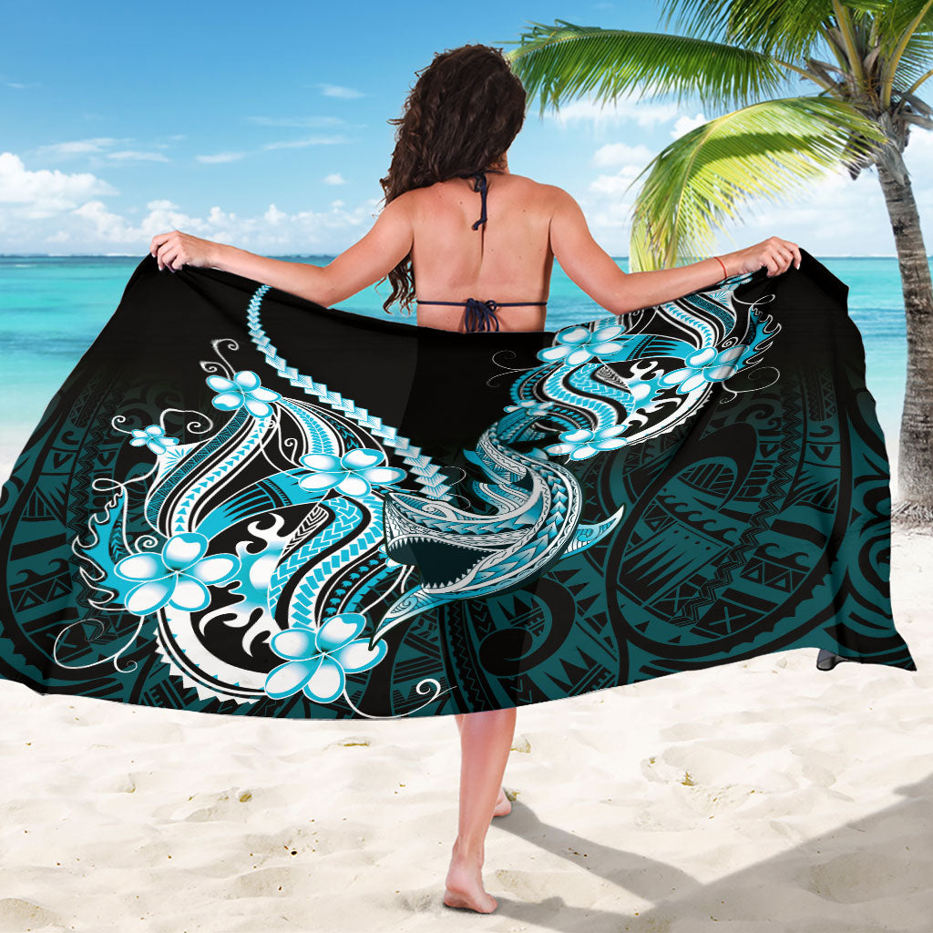 Blue Black Aloha Hawaii Sarong Polynesian Shark Tattoo Plumeria LT14 - Polynesian Pride