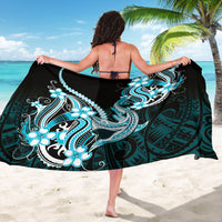 Blue Black Aloha Hawaii Sarong Polynesian Shark Tattoo Plumeria LT14 - Polynesian Pride