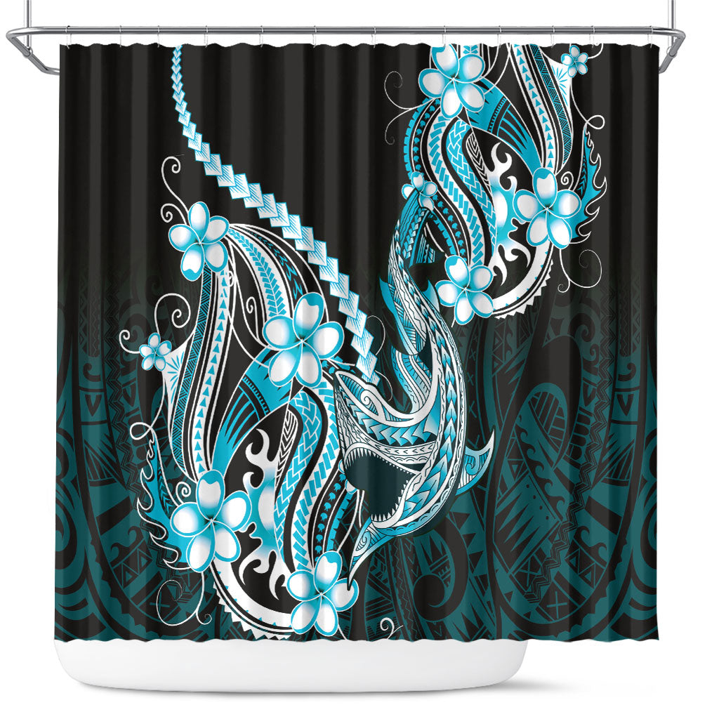 Blue Black Aloha Hawaii Shower Curtain Polynesian Shark Tattoo Plumeria LT14 Blue - Polynesian Pride