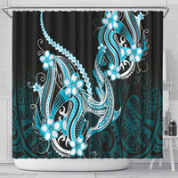 Blue Black Aloha Hawaii Shower Curtain Polynesian Shark Tattoo Plumeria LT14 - Polynesian Pride
